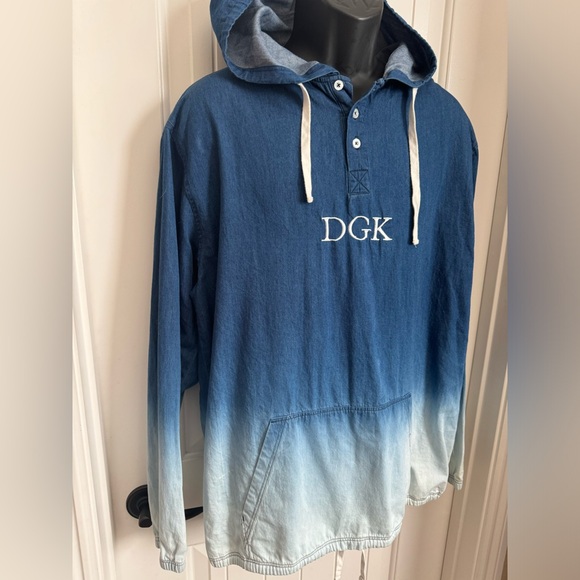 DGK 100% Cotton Denim Long Sleeve Blue Gradient Hoodie w/Embroidered Logo, Large - Picture 2 of 8